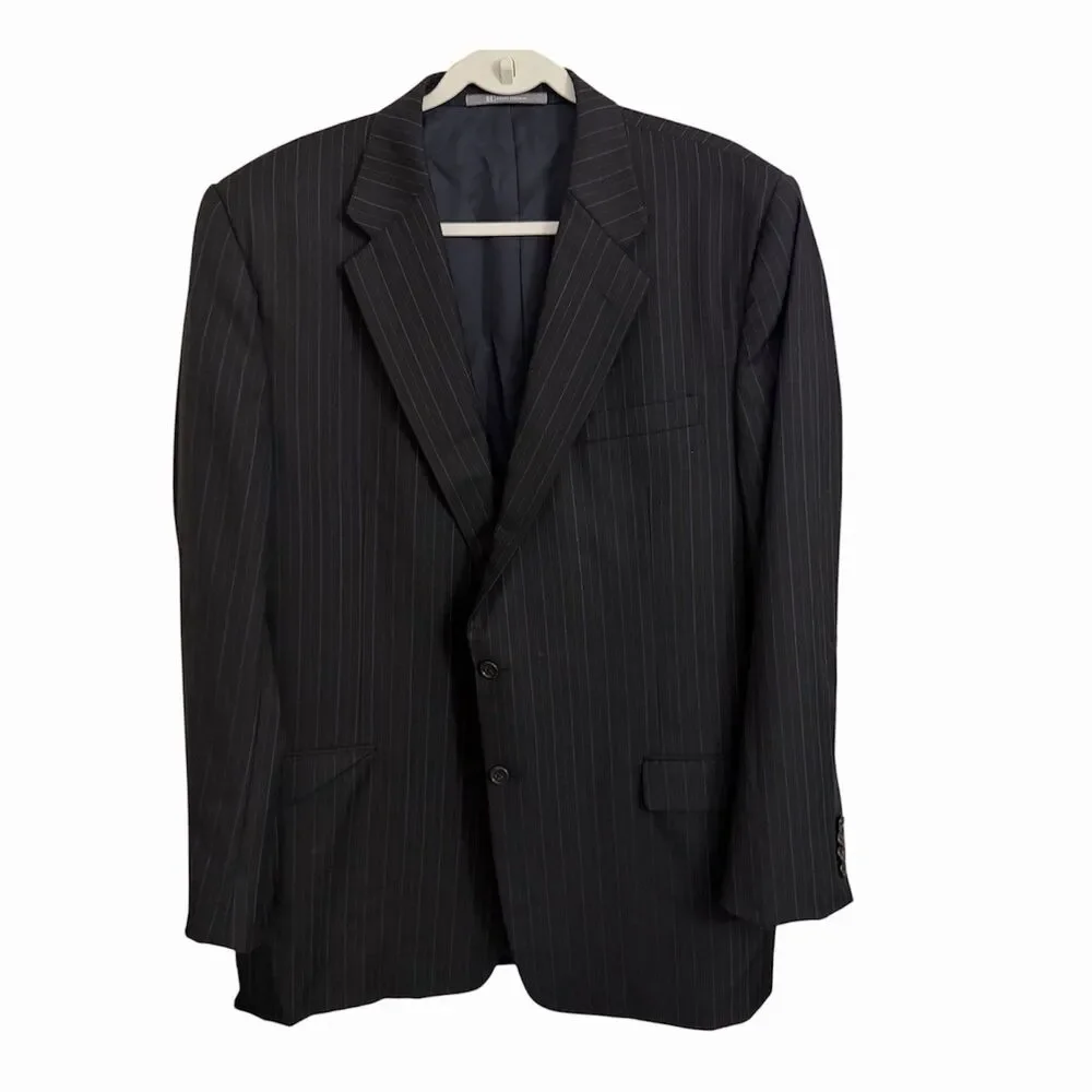 Hickey Freeman Loro Piana Super 130s Wool Blazer 46L Black Pinstripe Tasmanian